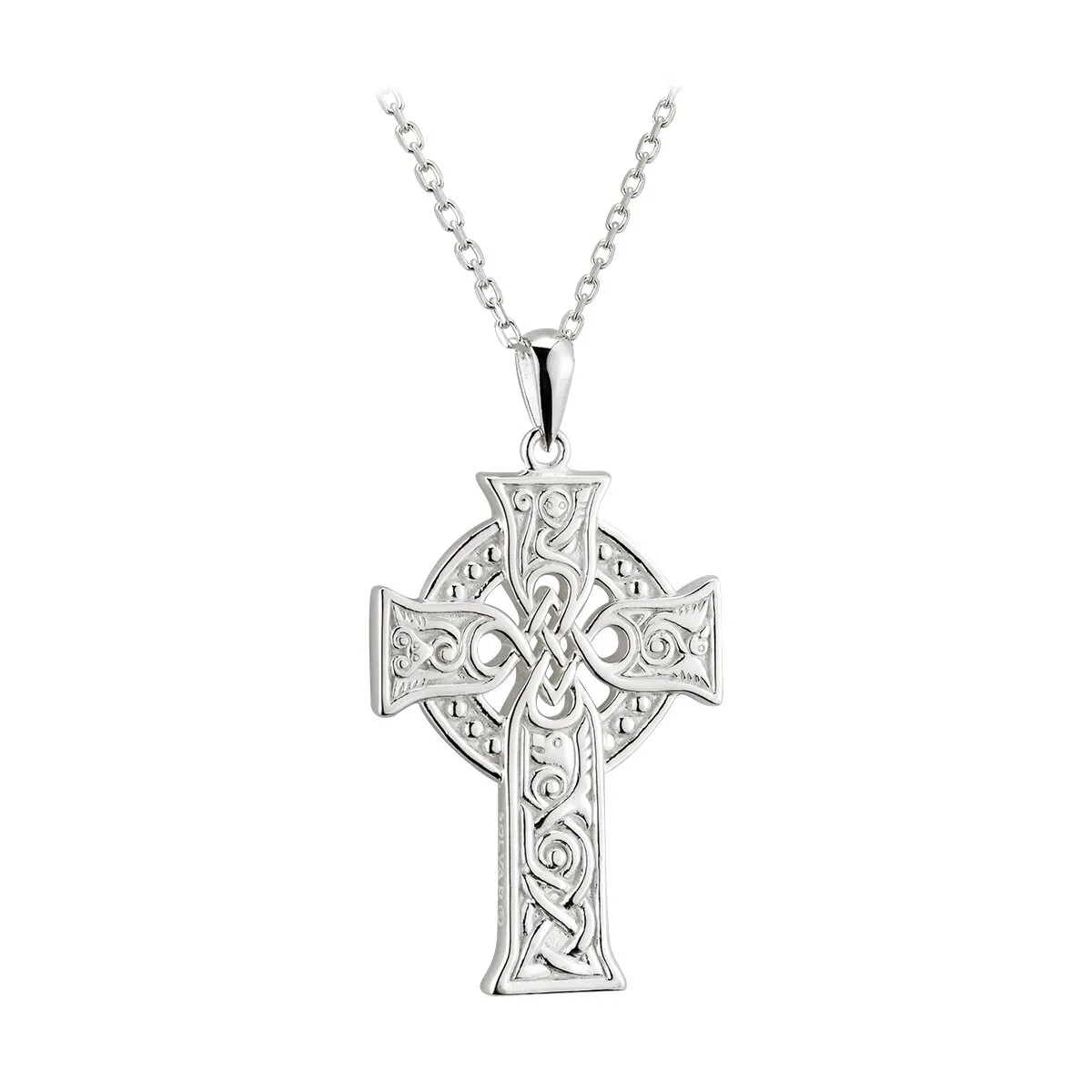Ladies Sterling Silver Celtic Cross Four Apostles Pendant...