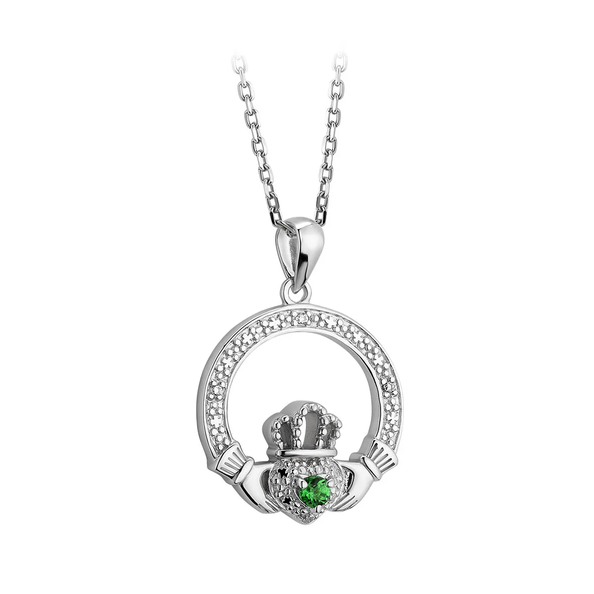 Sterling Silver Crystal Claddagh Pendant...