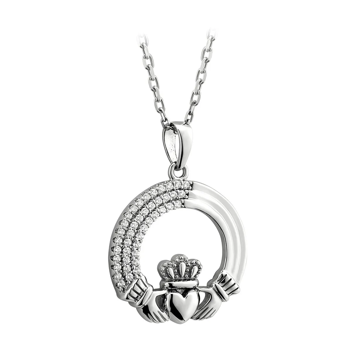 Sterling Silver Crystal Edge Claddagh Pendant0