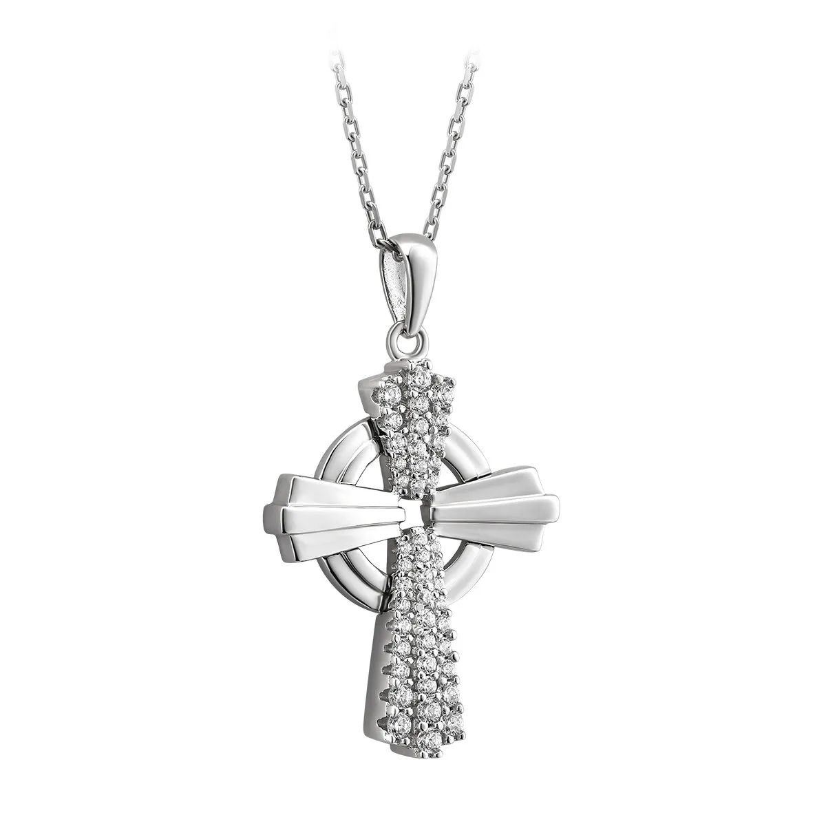 Silver Crystal Edge Celtic Cross Pendant