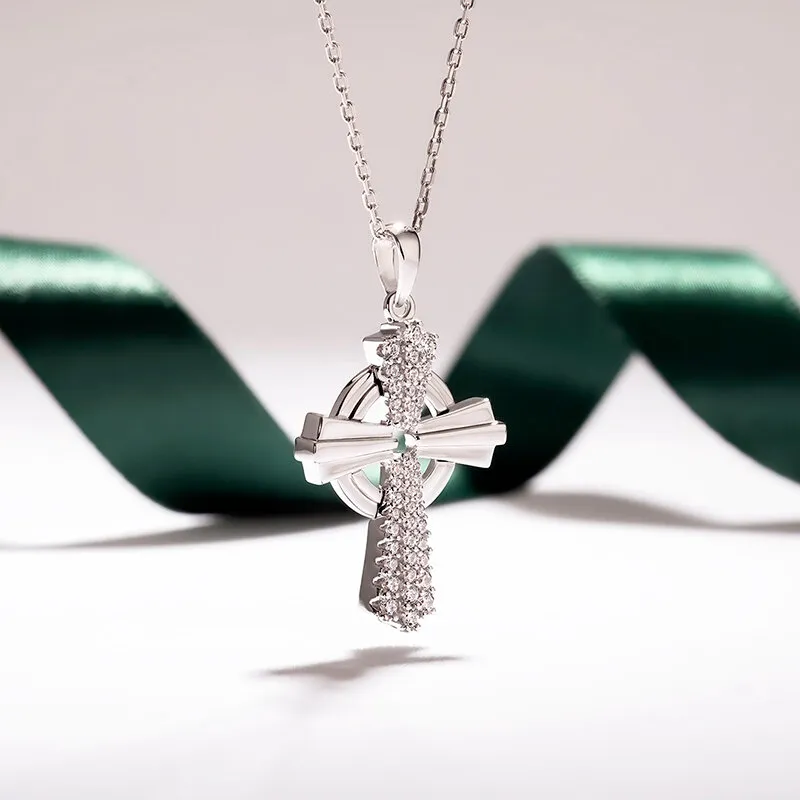 Sterling Silver Celtic Cross Pendant With Cubic Zirconia Photo 2 