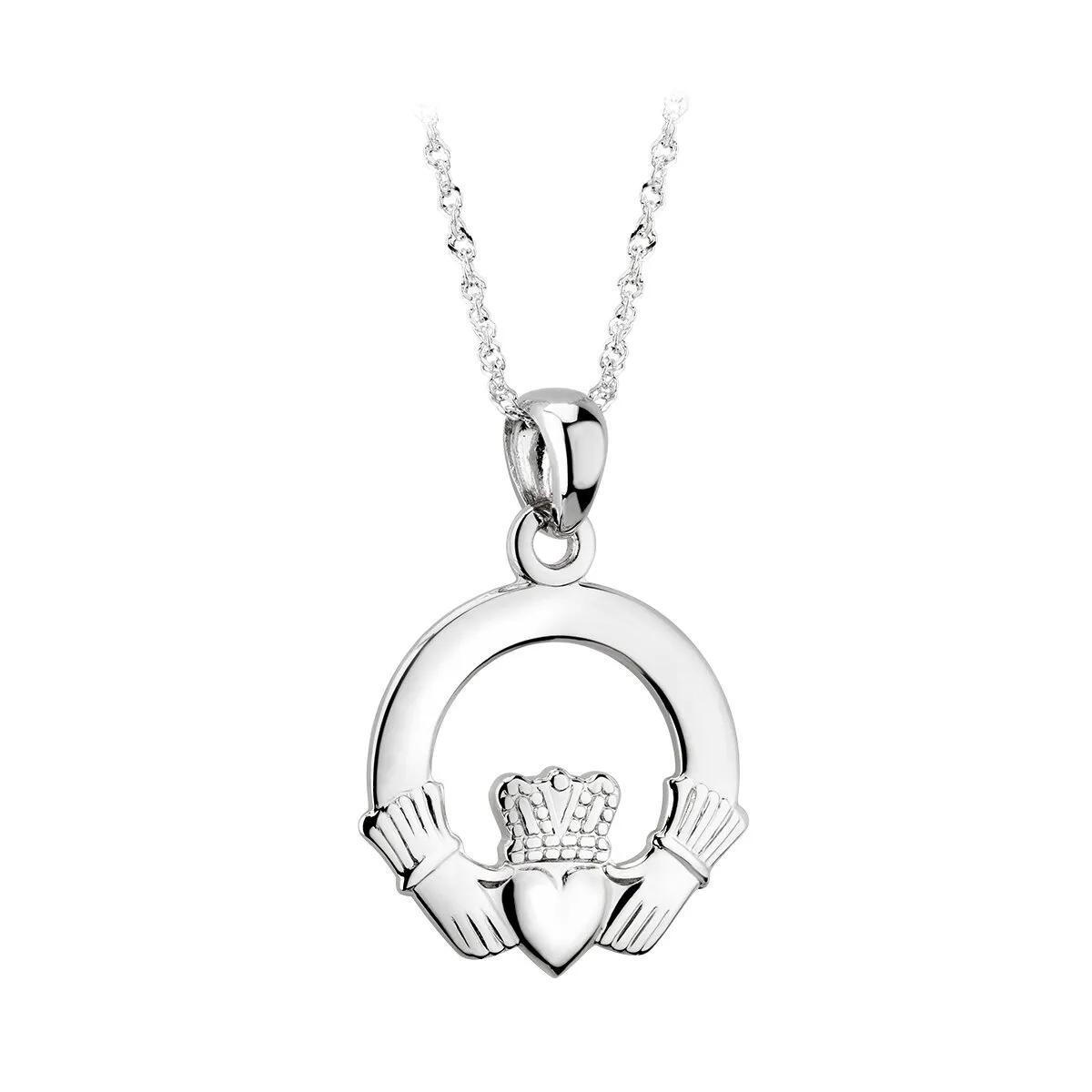 Ladies Claddagh Pendant in 14k White Gold...