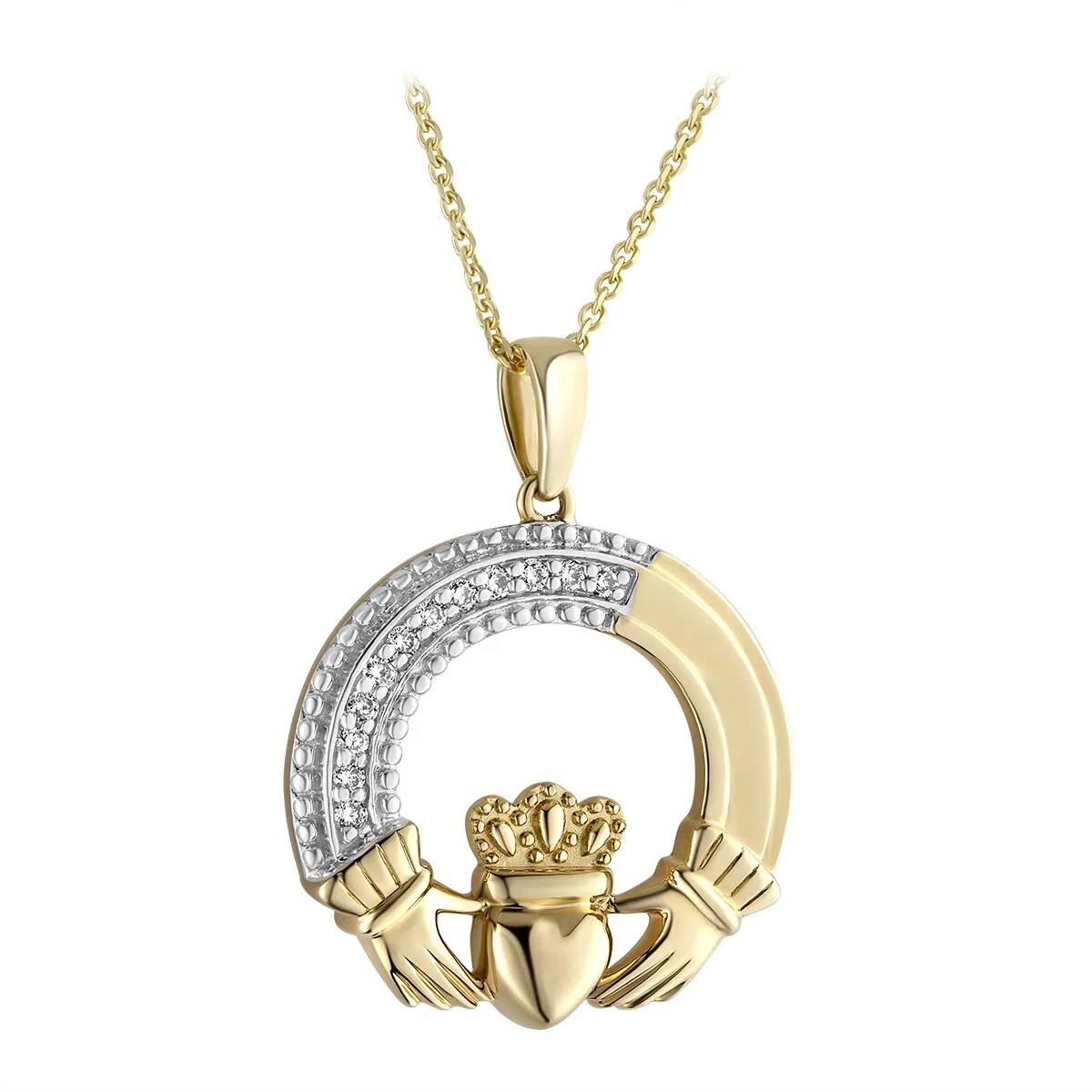 14k Gold Diamond Claddagh Pendant...