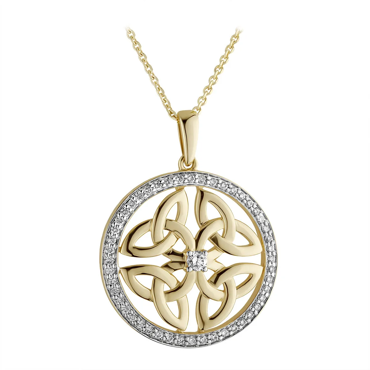 14k White And Yellow Gold Diamond Four Trinity Knot Pendant...