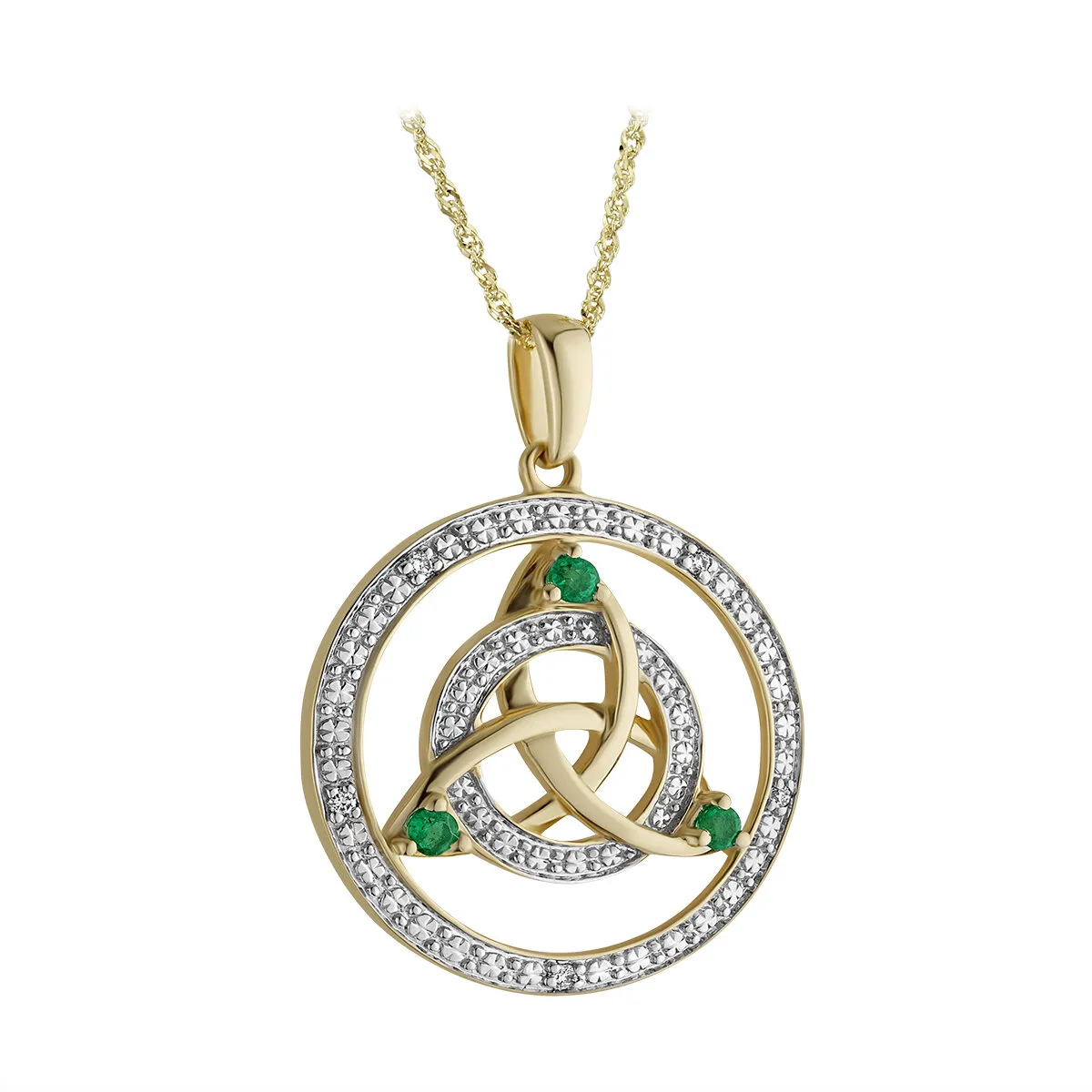 Diamond Emerald White Gold Celtic Knot Heart Necklace