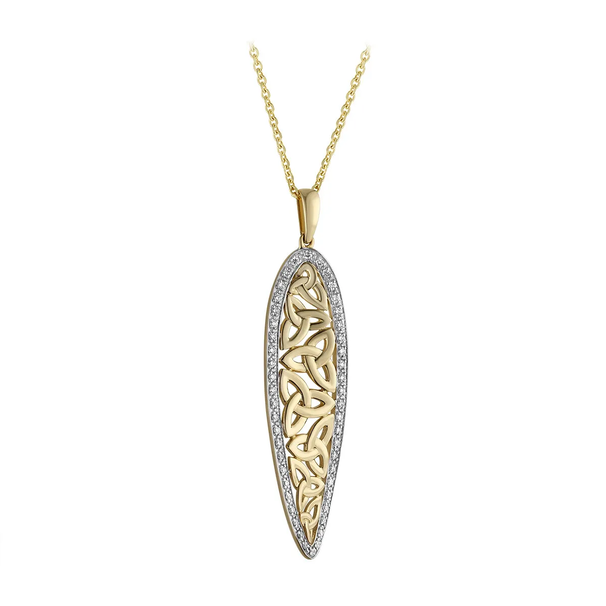 Diamond Curved Trinity Knot Necklace in 14k Gold...