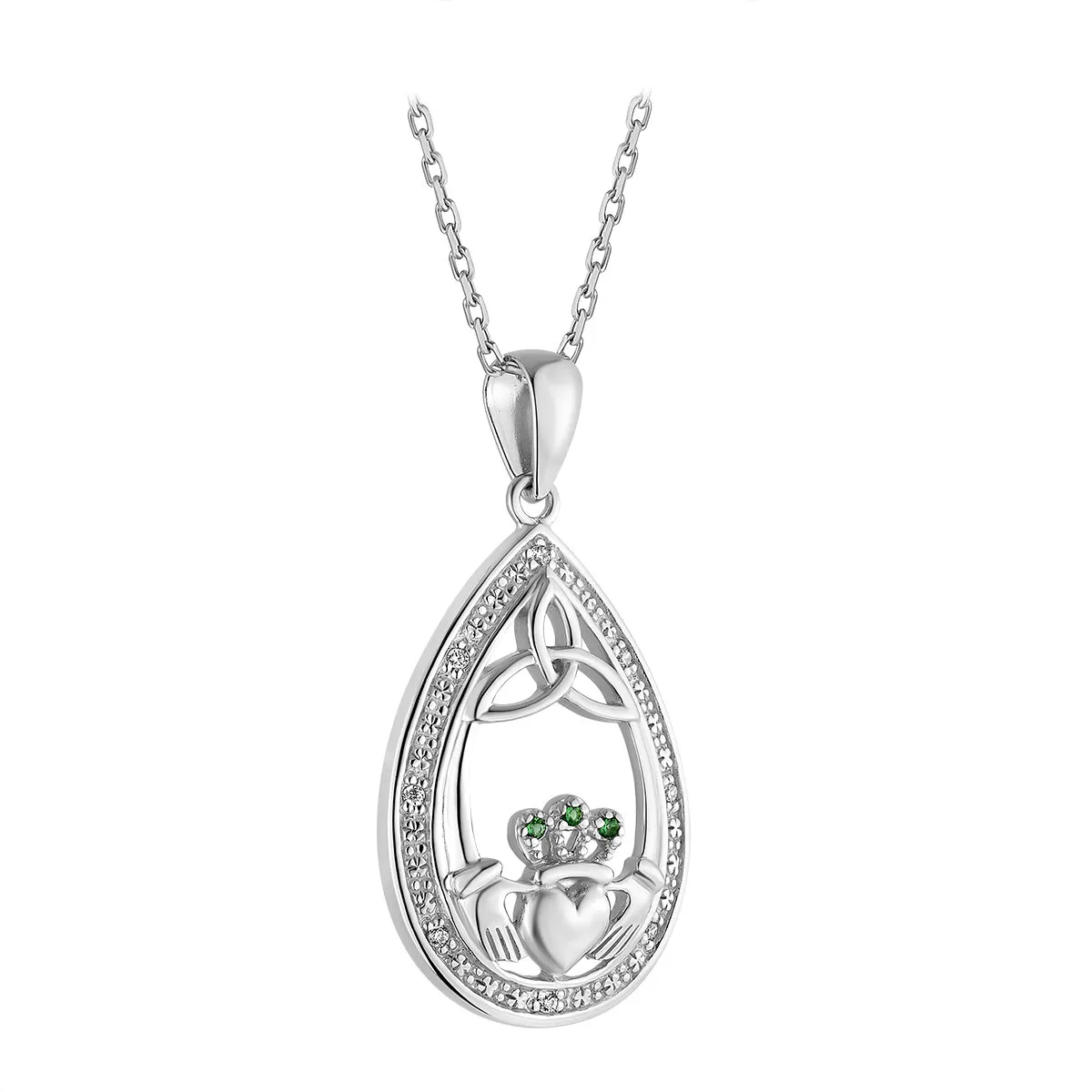 Sterling Silver Crystal Claddagh Oval Pendant...