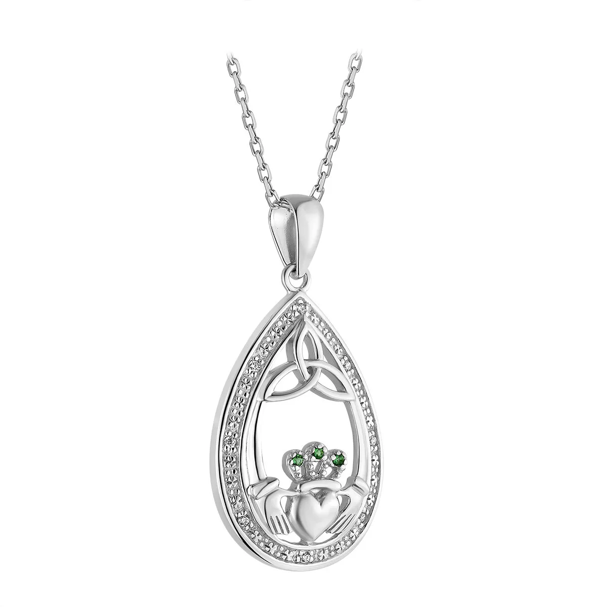 Sterling Silver Teardrop Claddagh Trinity Knot Necklace...