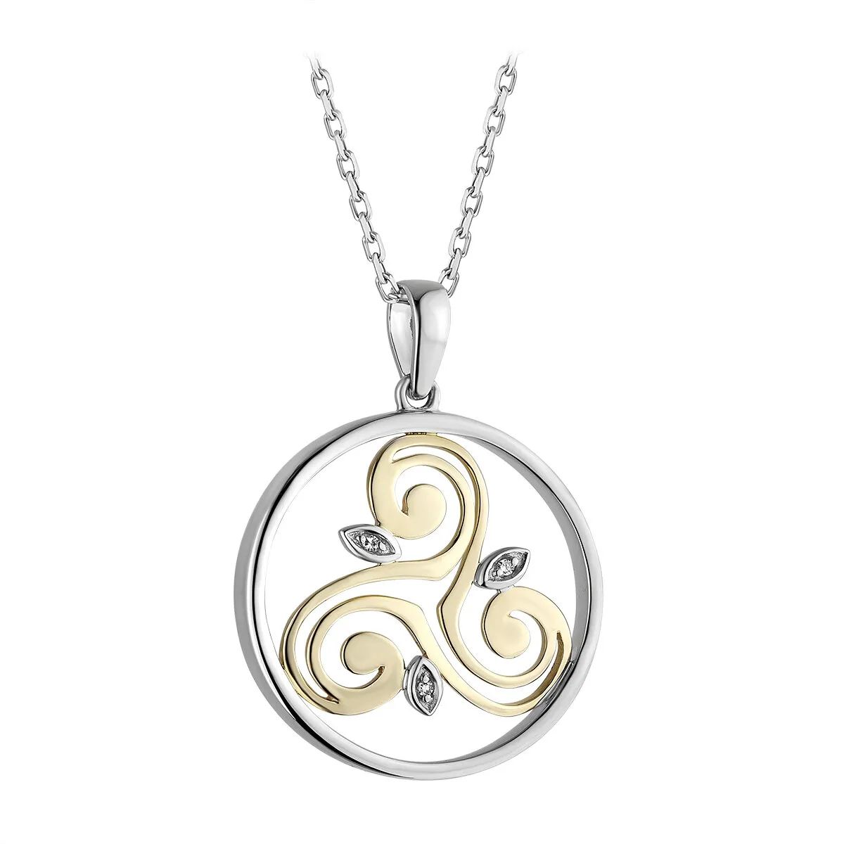 Silver And 10k Gold Diamond Round Spiral Pendant