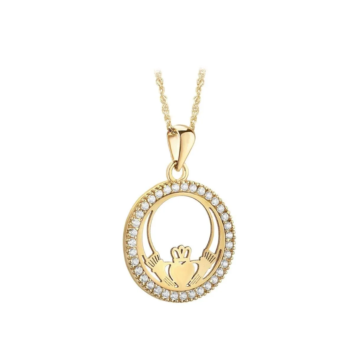 10k Gold Cz Round Claddagh Necklace...