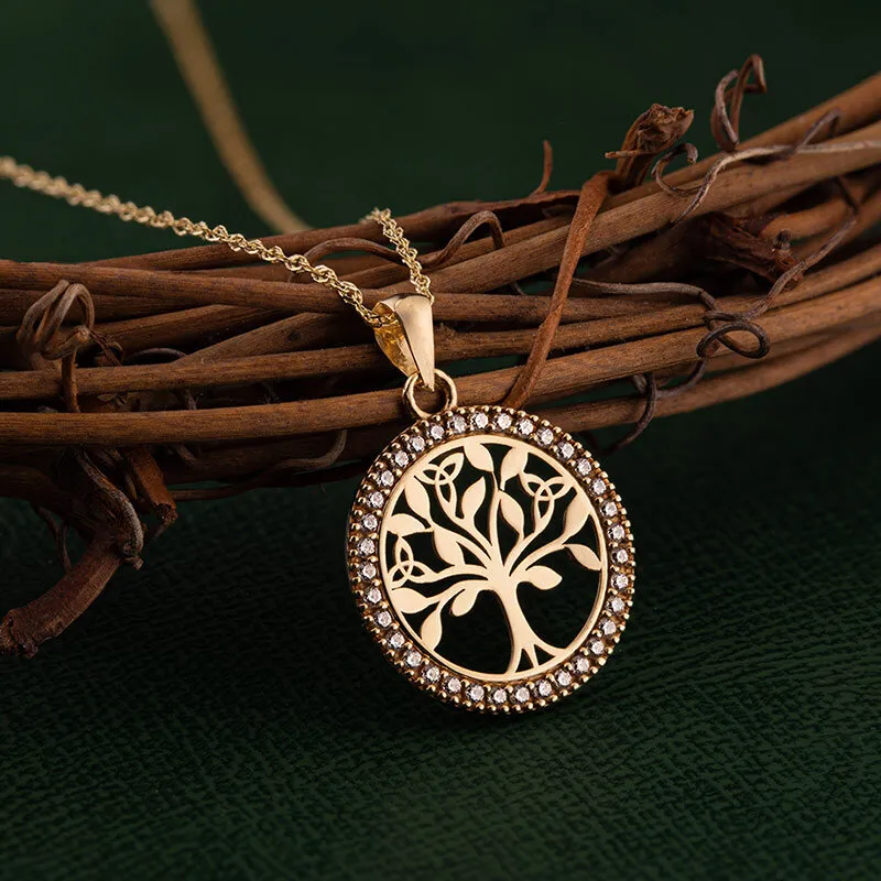 10k Gold Cz Round Celtic Tree Of Life Necklace 2...