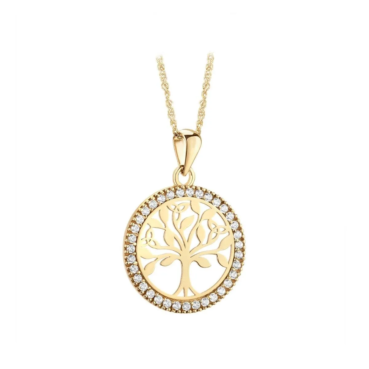 10k Gold Tree Of Life Necklace with Cubic Zirconia Stones...