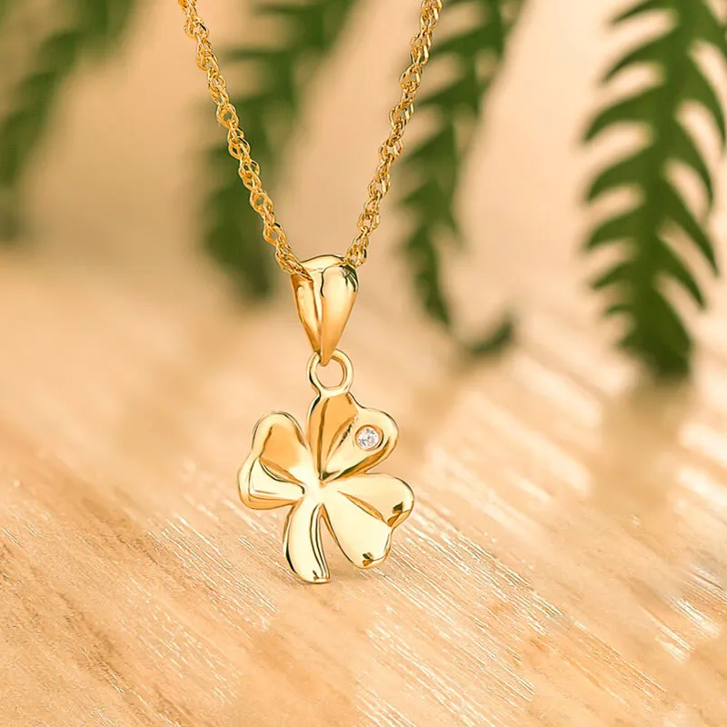 10k Gold Cz Shamrock Necklace S46924 1...