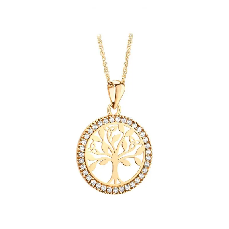 14k Gold Round Tree Of Life Necklace With Diamonds...