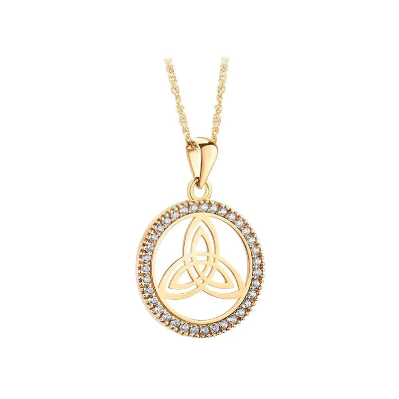 14k Gold Round Trinity Knot Necklace With Diamonds...