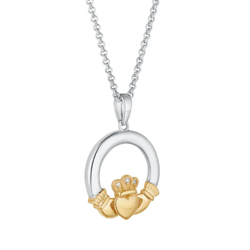 Two Tone Diamond Claddagh Necklace...