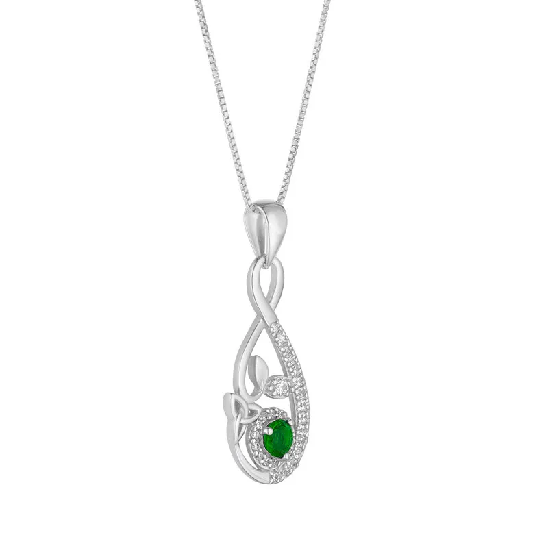 Sterling Silver Green Crystal Celtic Drop Necklace...