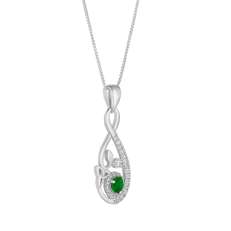 Sterling Silver Celtic Necklace With Green Crystal...