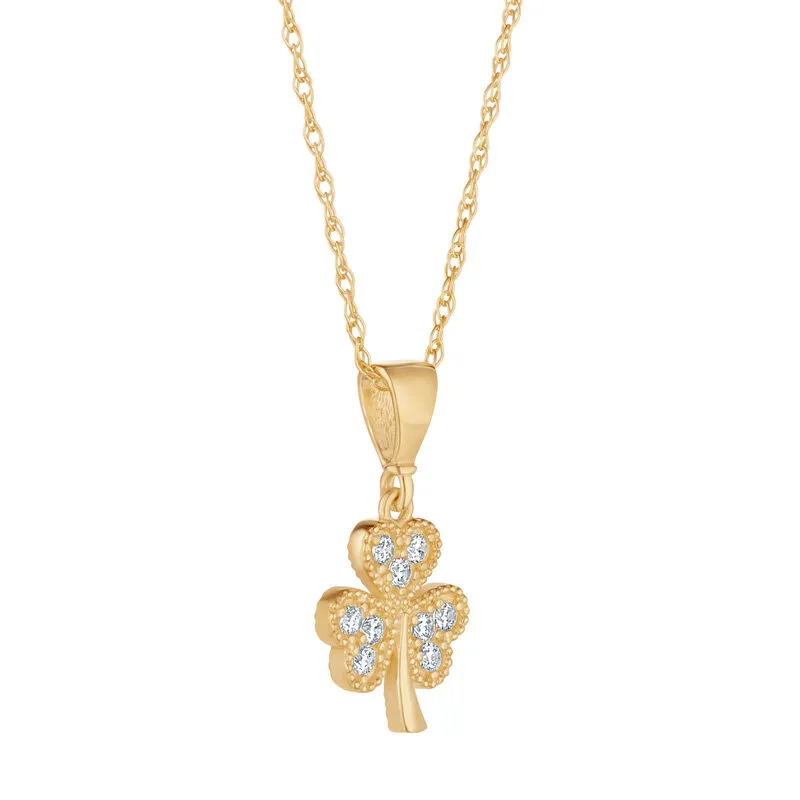 Gold Shamrock Pendant Set With Cubic Zirconia Stones