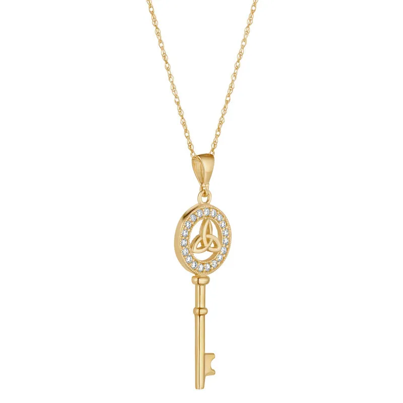 10k Gold Cz Trinity Knot Key Necklace