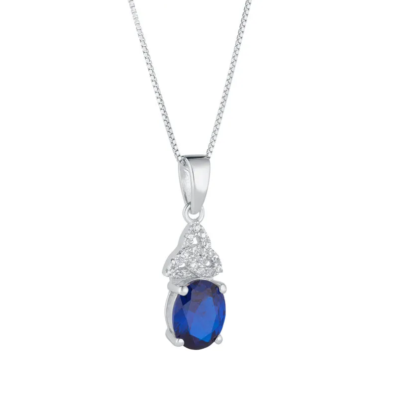 September Birthstone Trinity Knot Necklace in Sterling Silver...