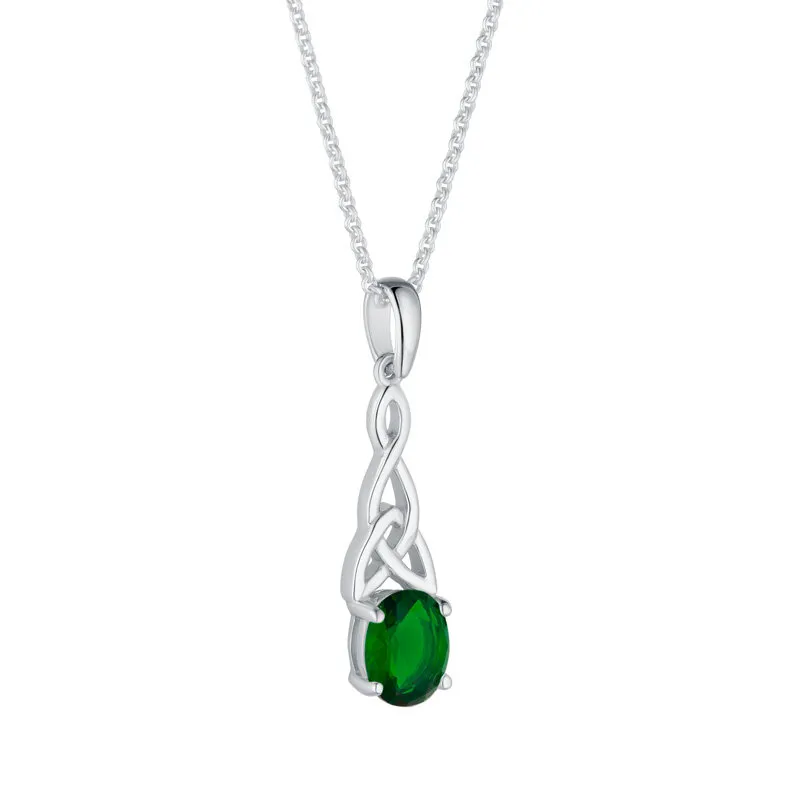 Sterling Silver Green Cubic Zirconia Trinity Knot Necklace...