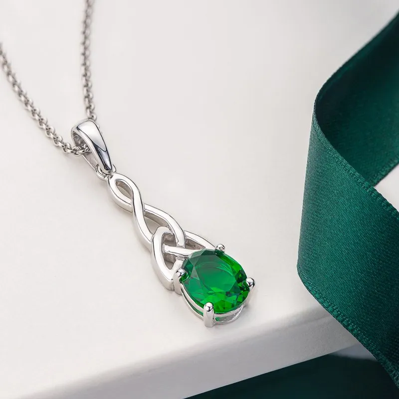 Sterling Silver Green Cz Celtic Knot Necklace1...