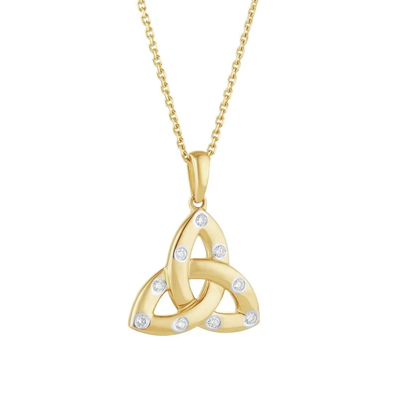 Celtic Trinity Knot Necklace In Gold With Flush Set Diamonds...