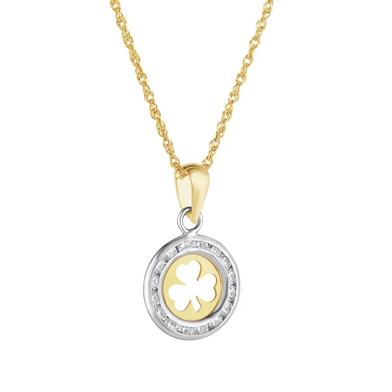 10k Gold Tiny Round Cz Shamrock Pendant S46977...