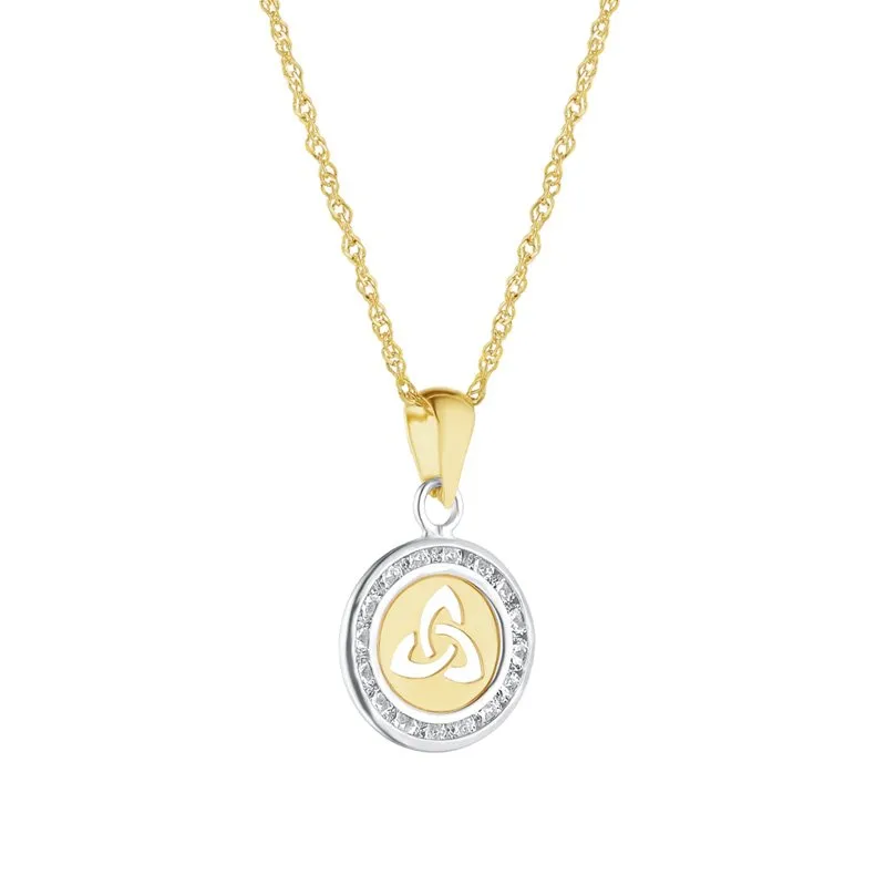 Two Tone Gold Round Trinity Knot Necklace Set With Cubic Zirconia Ston...