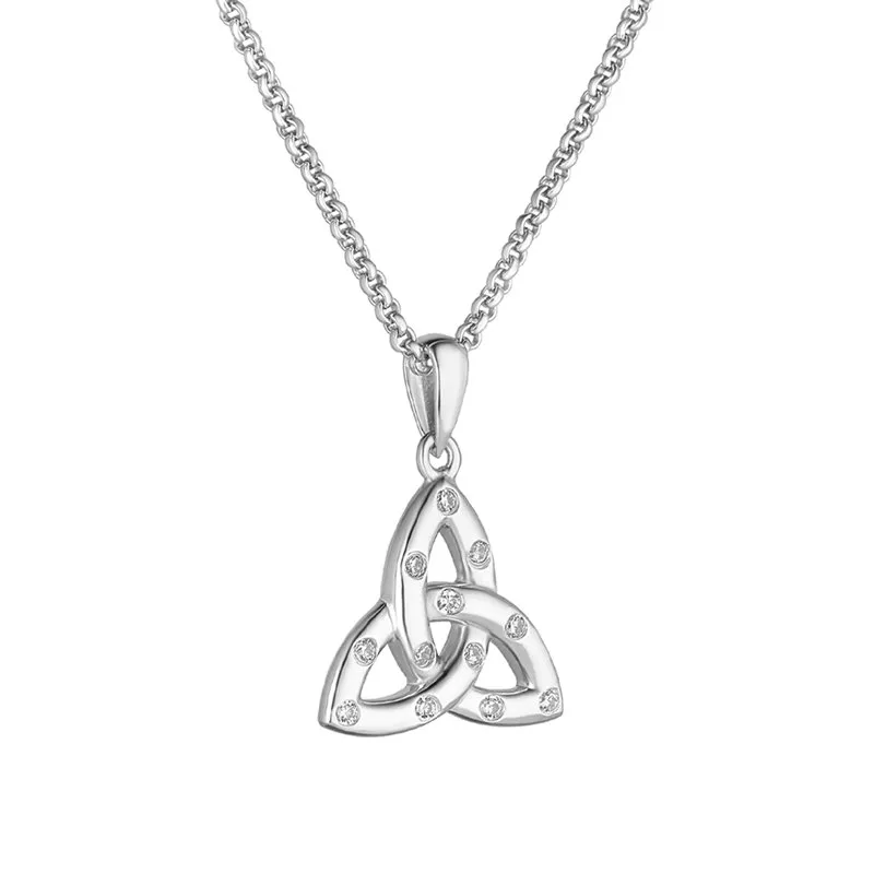 Sterling Silver Trinity Knot Pendant With Flush Set Cubic Zirconia...