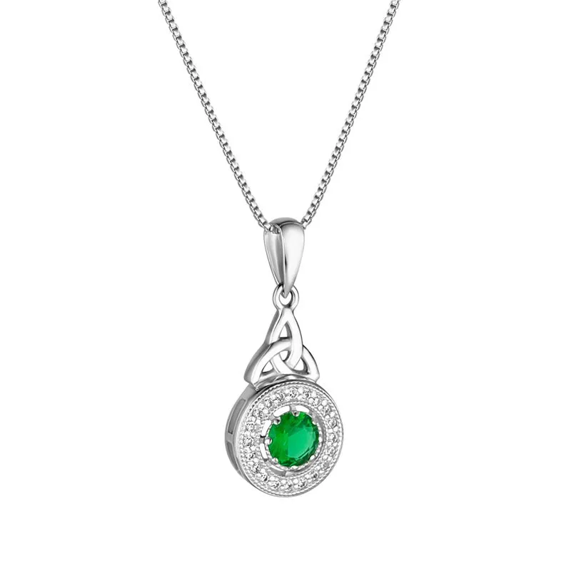 Sterling Silver Trinity Knot Necklace With Green Cubic Zirconia...