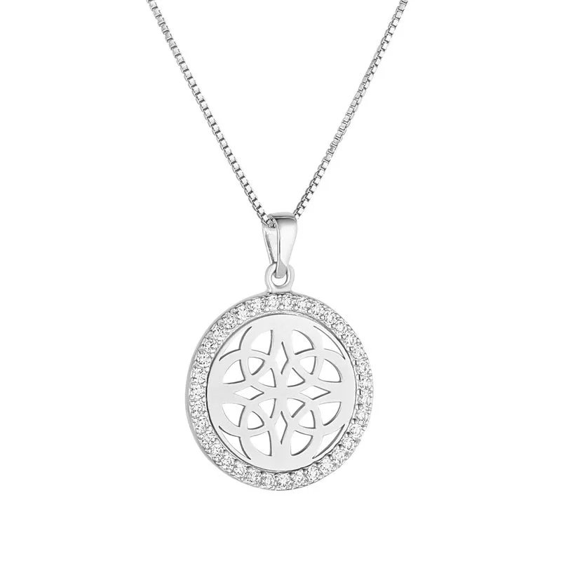 Sterling Silver Cz Round Celtic Knot Necklace0...