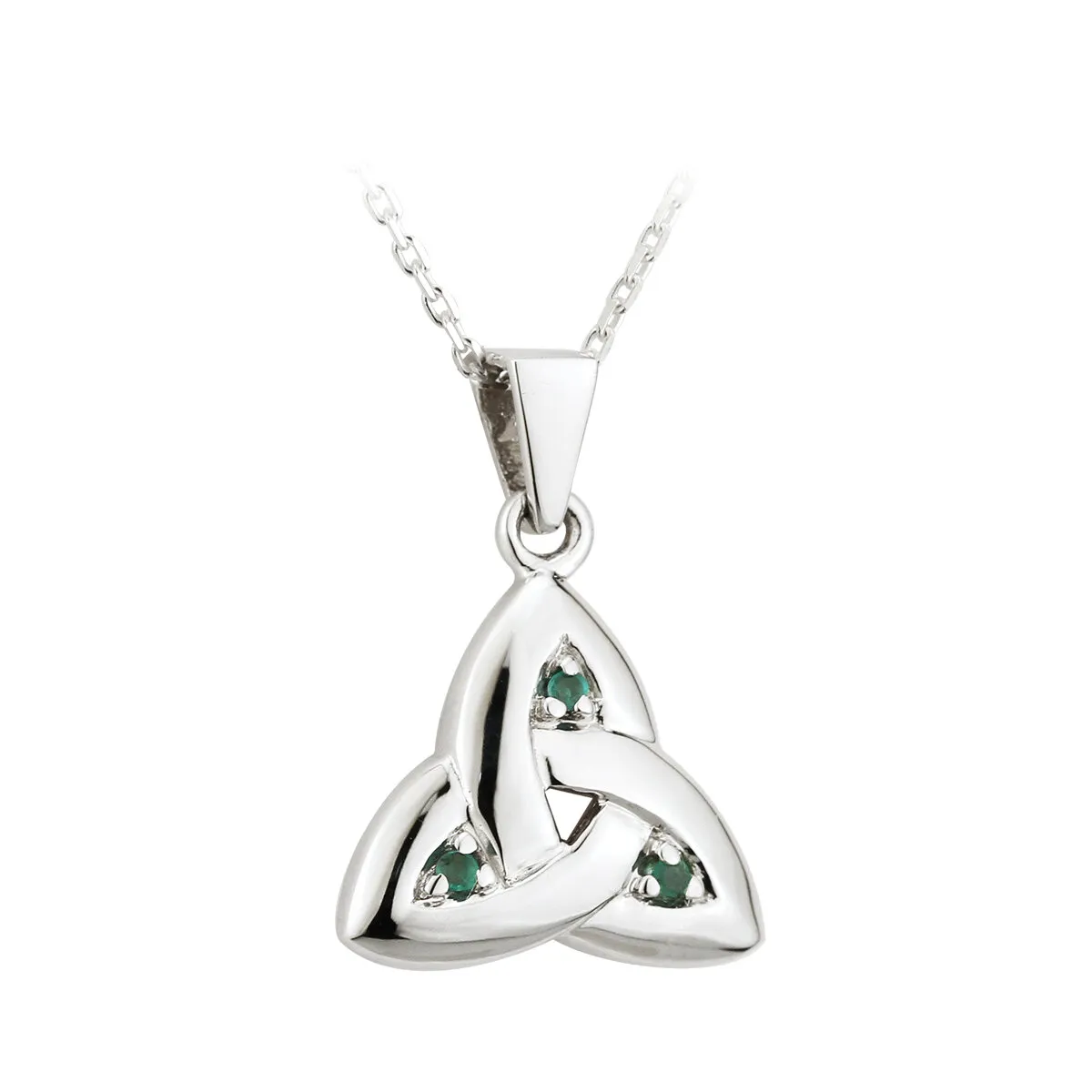 14k White Gold Trinity Knot Pendant With Emeralds...