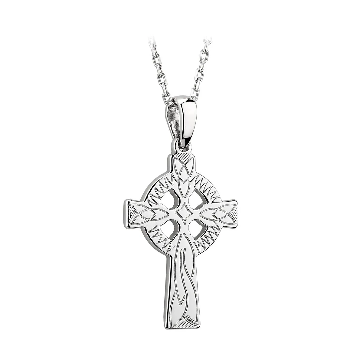 Sterling Silver Engraved Celtic Cross Pendant0...