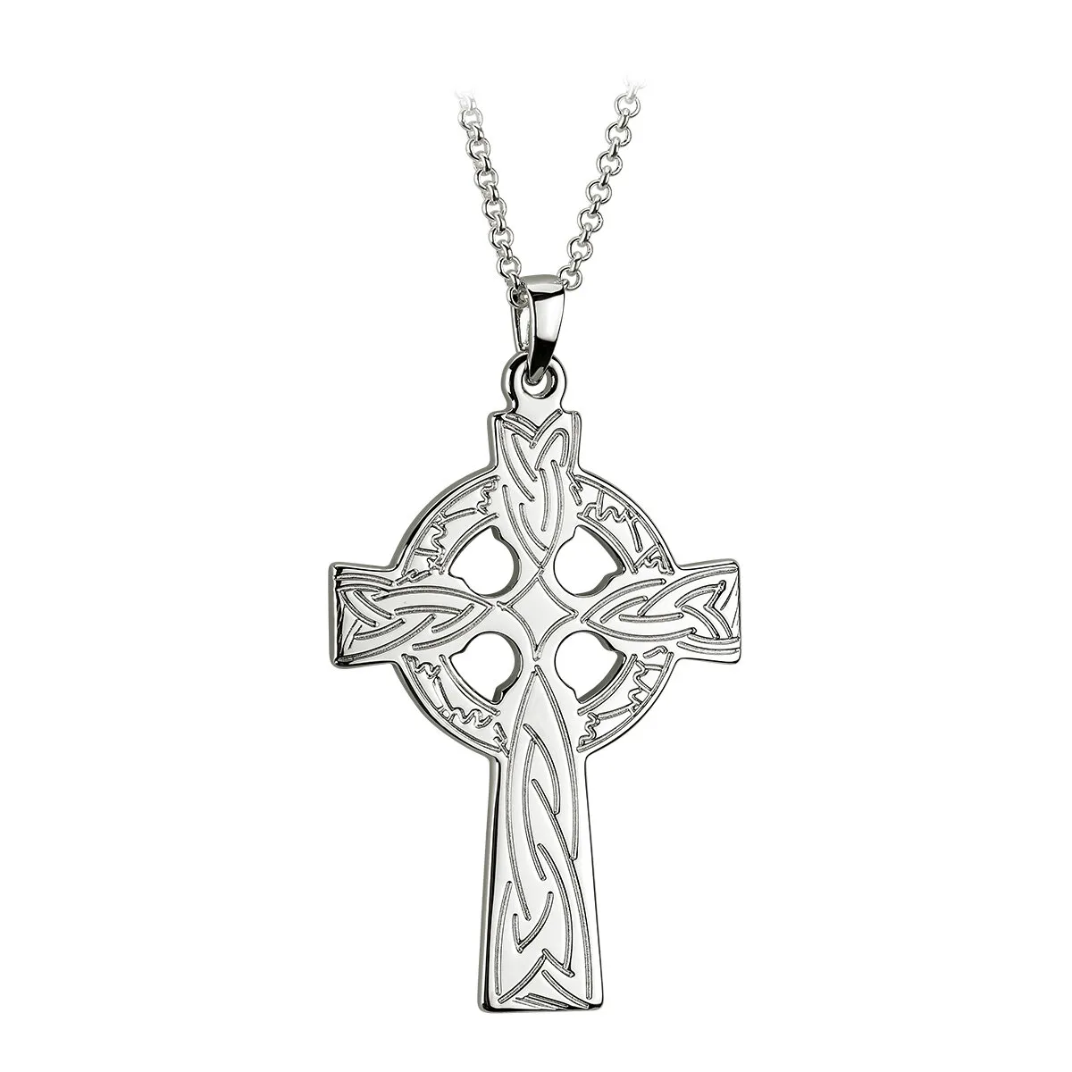 Mens Sterling Silver Engraved Celtic Cross Pendant...