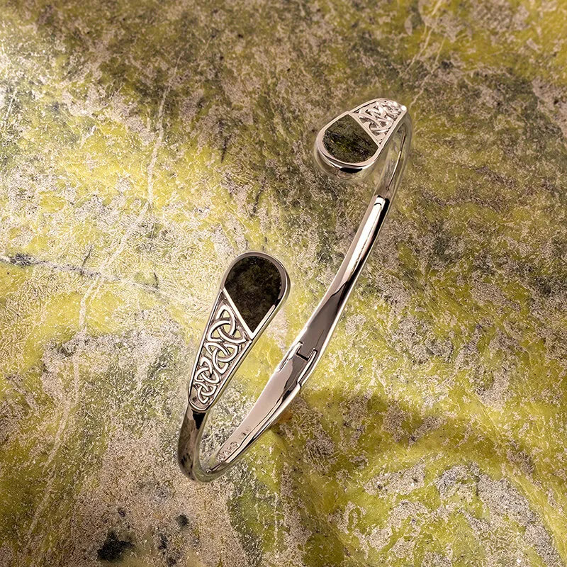 Silver Connemara Marble Trinity Knot Bangle2