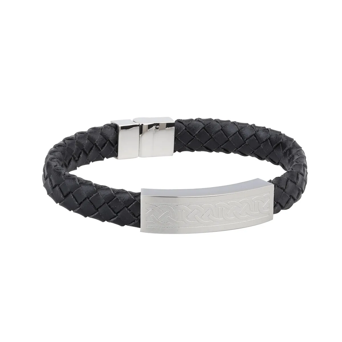 Mens Steel Celtic Black Leather Bracelet...