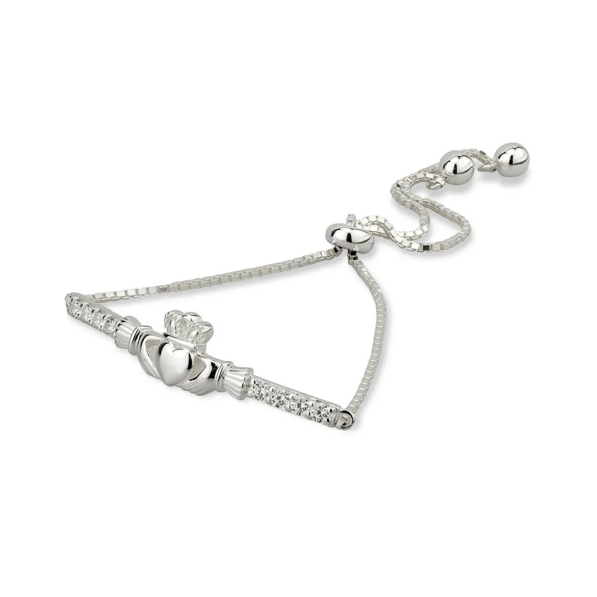 Silver Claddagh Draw String Bracelet With Cubic Zirconia