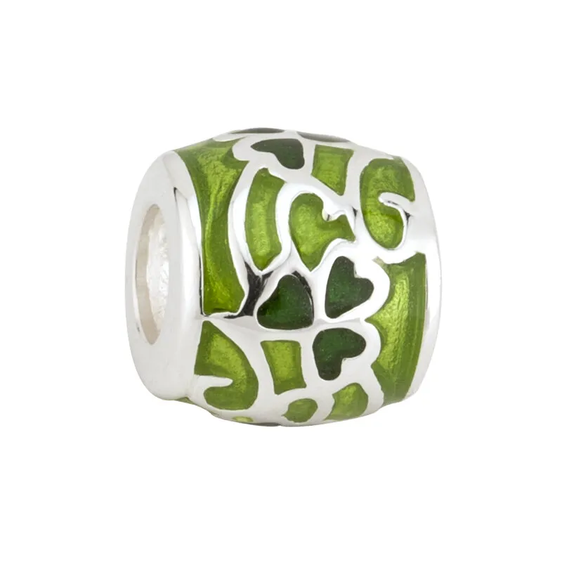 Silver Shamrock Bead With Two Tone Green Enamel