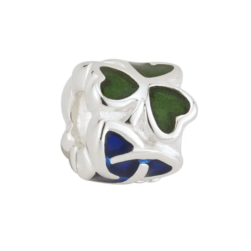 Silver Shamrock Trinity Knot Bead With Green & Blue Enamel...