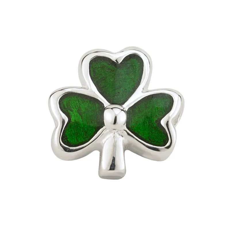 Sterling Silver Green Enamel Shamrock Bead0...