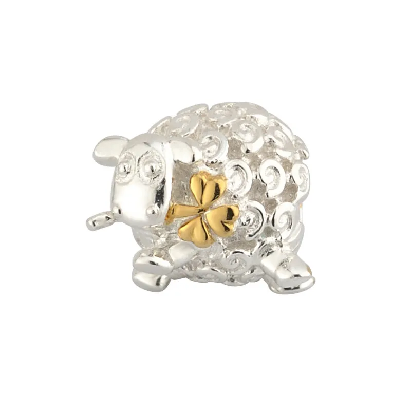 Silver Sheep Bead With Gold Plated Shamrock...