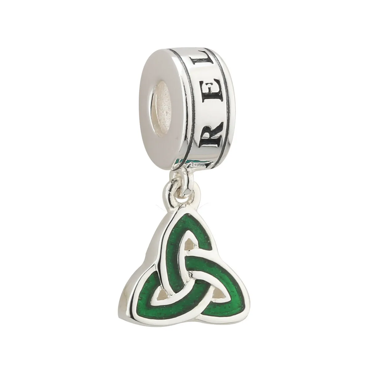 Silver Trinity Knot Green Enamel Bead...