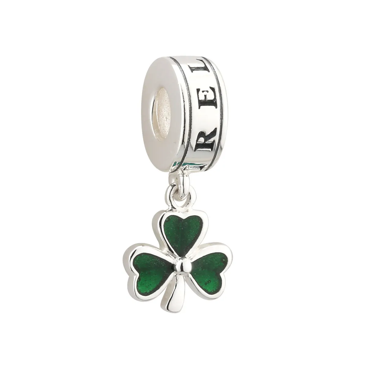 Silver Shamrock Green Enamel Bead...