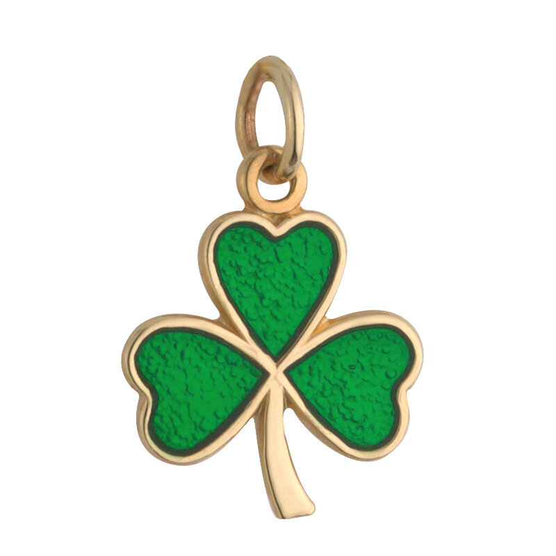 14k Gold Small Shamrock Charm with Green Enamel...