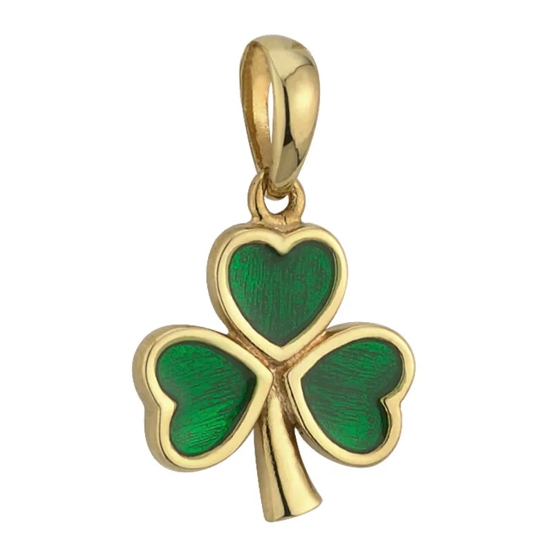 9k Gold Irish Shamrock Charm With Green Enamel Inlay...