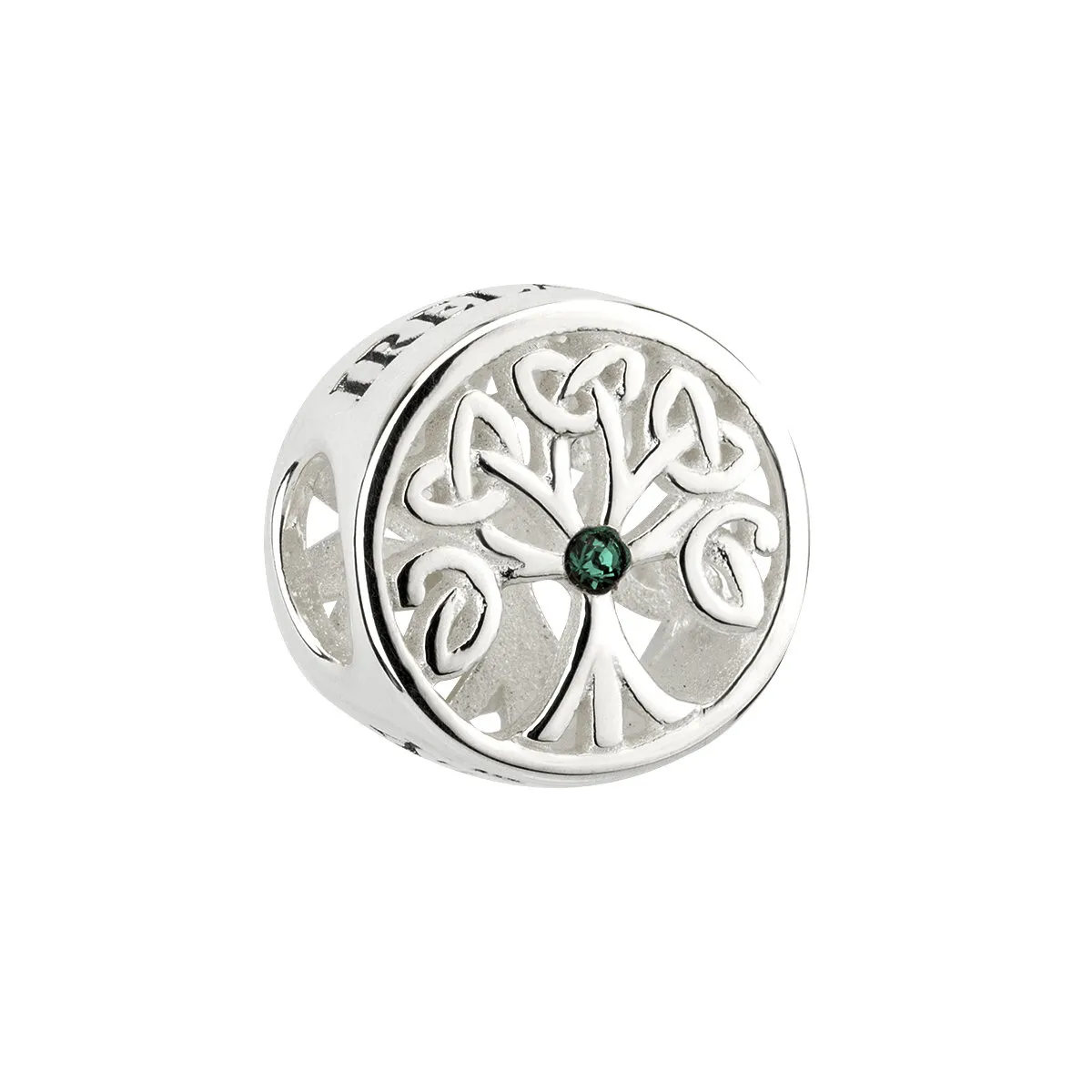 Silver Tree Of Life Bead With Green Crystal...