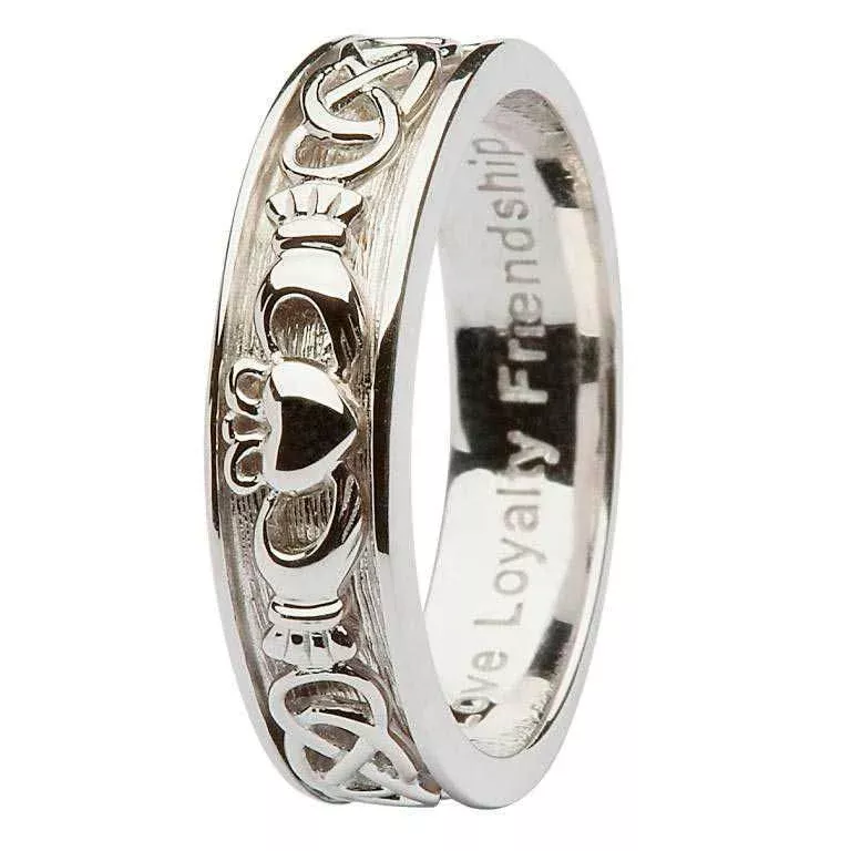 Silver Claddagh Wedding Band with Celtic Knot...