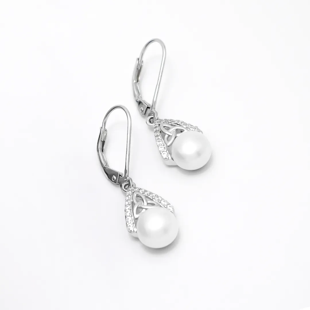 Celtic Knot Pearl Earring Sterling Silver...